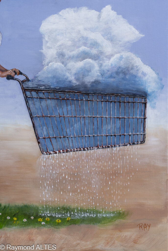 Détail du tableau : la pluie tombe sous le chariot, une bande d'herbe apparait